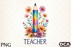 Teacher Floral Pencil Clipart, an Illustration by DreamCafeArt