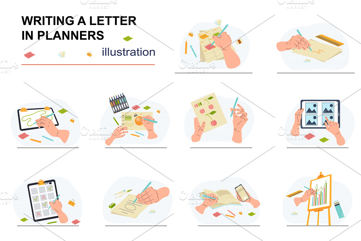Hands Writing Letter Illustrations, a Templates & Theme by alexdndz