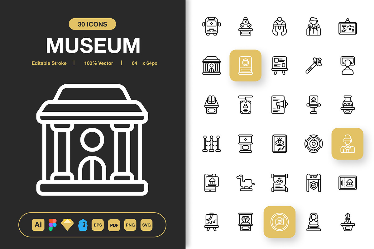 Museum Icons, an Outline Icon by Spacepixel Creative
