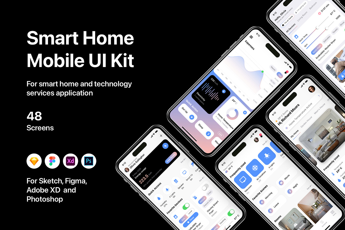 Smart Home Mobile UI Kit, an UI Kit Template by flr.24 (Photo 1 of 2)
