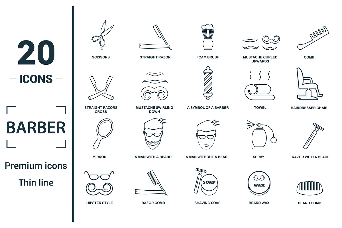 Barber Line Icon Set, an Object Graphic by Aimagenarium@gmail.com (Photo 1 of 3)