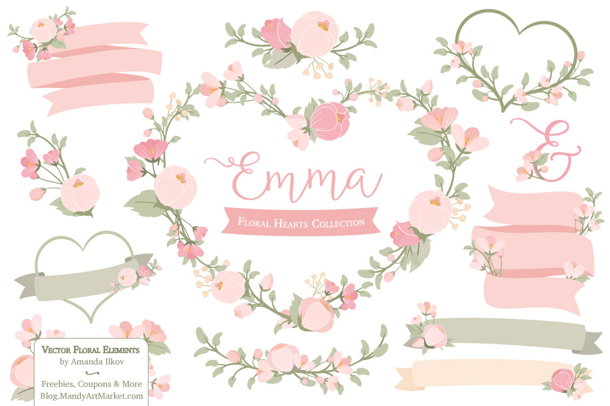 Soft Pink Floral Heart Wreath Vector, an Illustration by Amanda Ilkov (Photo 1 of 5)