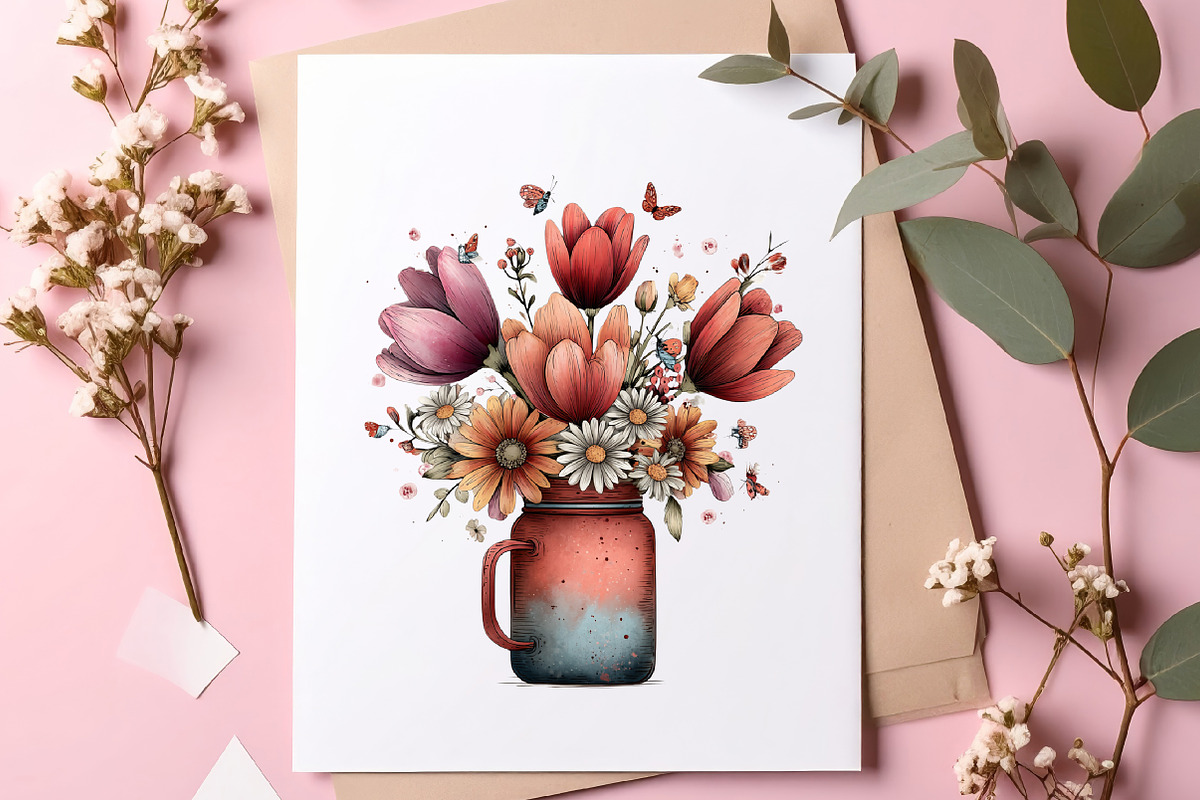 Whimsical spring mason jar clipart, an Illustration by SinaCreation (Photo 6 of 11)