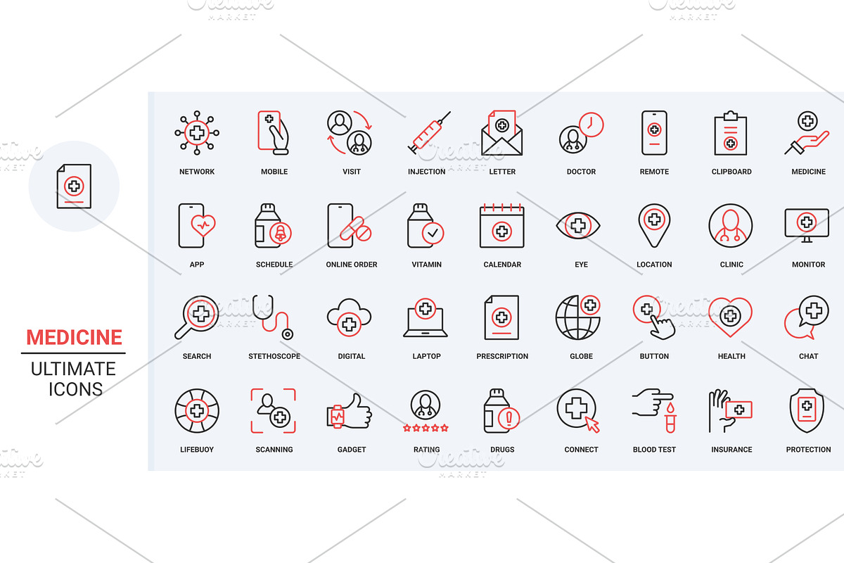 Medicine telemedicine medical icons, an Illustration by Lemberg Vector