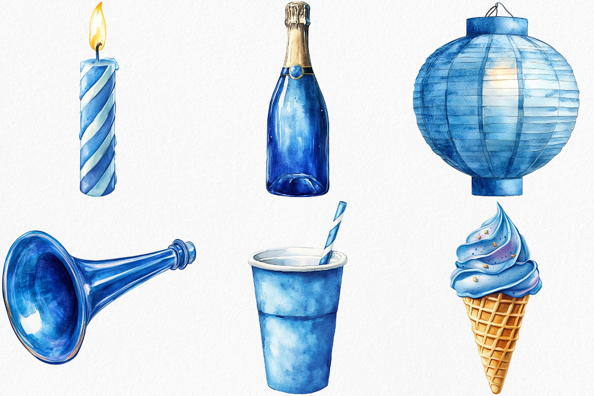 Watercolor Blue Birthday Clipart, an Illustration by Canvas Craft (Photo 2 of 8)