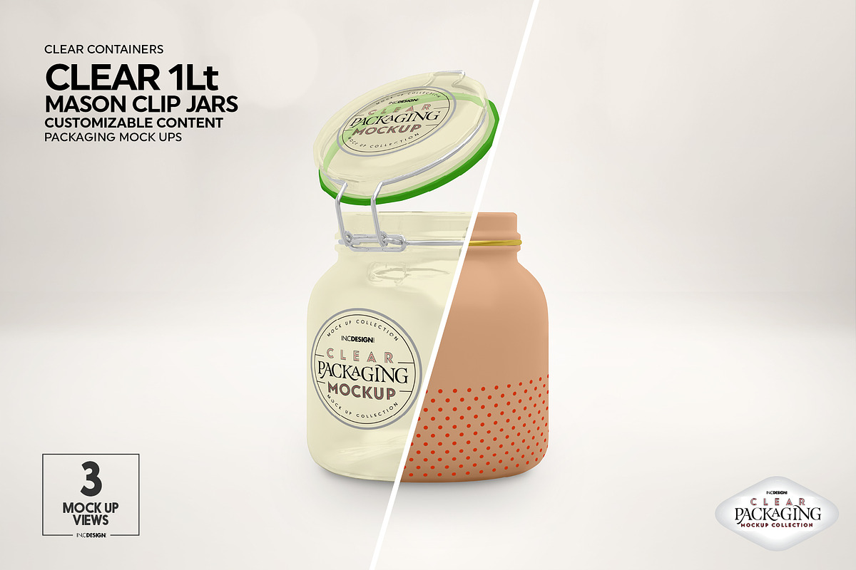 Clear 1Liter Mason Clip Jar Mockup, a Cups & Container Mockup by INCDesign (Photo 6 of 9)