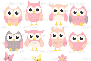 Pink And Grey Owl Cliparts - Vectors