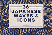 36 Japanese Wave & Gold Icons, a Pattern Graphic by Blixa 6 Studios (Thumbnail 1 of 10)