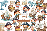 Watercolor Pirate Clipart Bundle, an Illustration by MockupWizard (Thumbnail 1 of 5)
