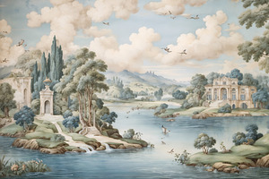 French Antique Landscape Wallpaper