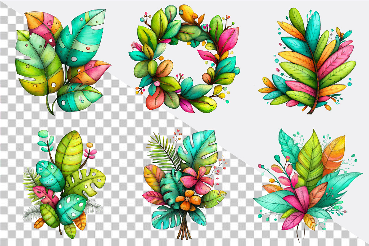 Whimsical Summer Tropical Leaf Clipa, an Illustration by SVGArt (Photo 9 of 9)