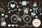 Soft Blue Vector Bicycle & Flowers, an Illustration by Amanda Ilkov (Thumbnail 2 of 5)