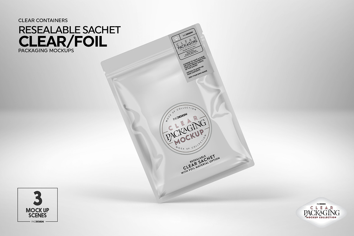 Clear Foil Sachet Packaging Mockup, a Cups & Container Mockup by INCDesign (Photo 7 of 14)