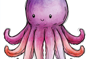 Cute pink octopus doodle illustration, an Animal Photo by José Manuel Gelpi