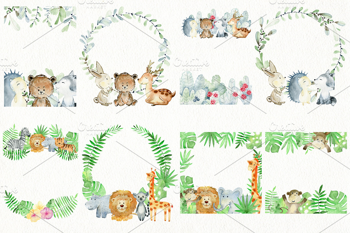 48 watercolor frames with animals., an Animal Illustration by TaPilipa (Photo 5 of 6)