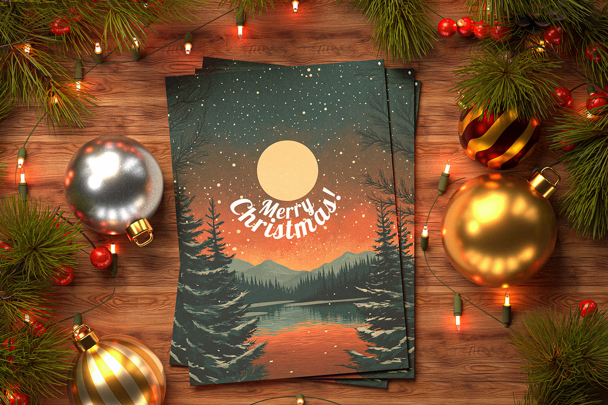 Stacked Christmas Cards Mockup, a Product Mockup by Designer Dude