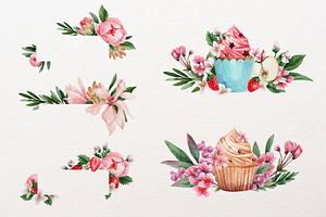 Cakes. Sweet Watercolor Clipart