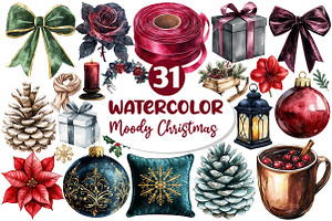 Watercolor Moody Christmas Clipart, an Illustration by Dream Creation