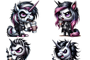 Angry Goth Unicorn Clipart Set