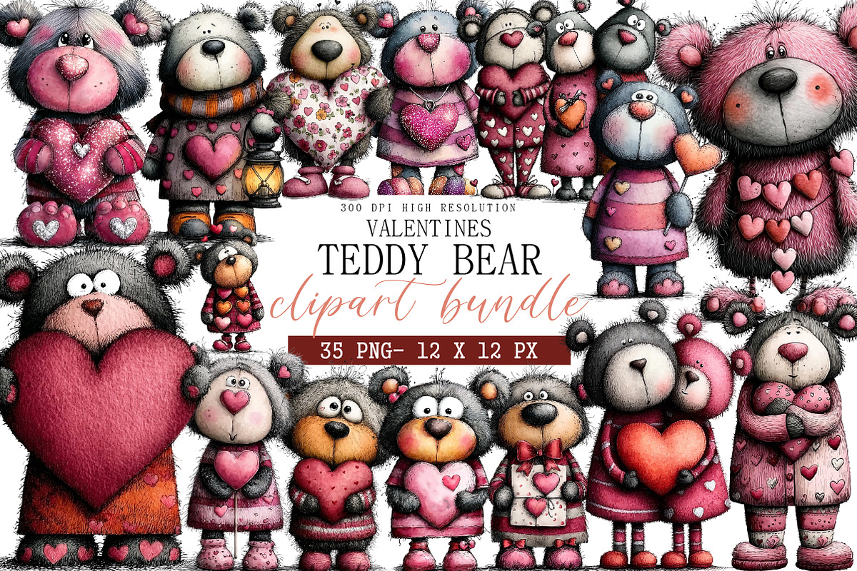 Valentines Teddy Bear Clipart, an Illustration by DreamArtGraphic (Photo 1 of 4)
