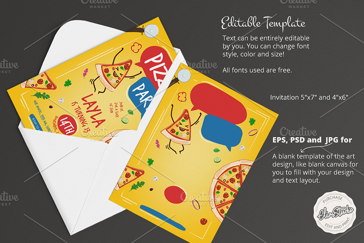 Pizza Birthday Party Invitation, an Invitation Template by El-Studio (Photo 3 of 3)