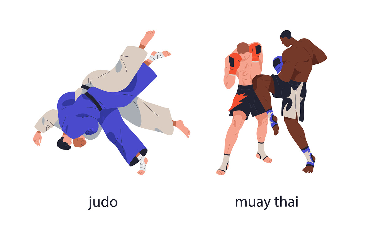 Fighters practicing martial arts set, a Sport Illustration by Good Studio (Photo 5 of 13)