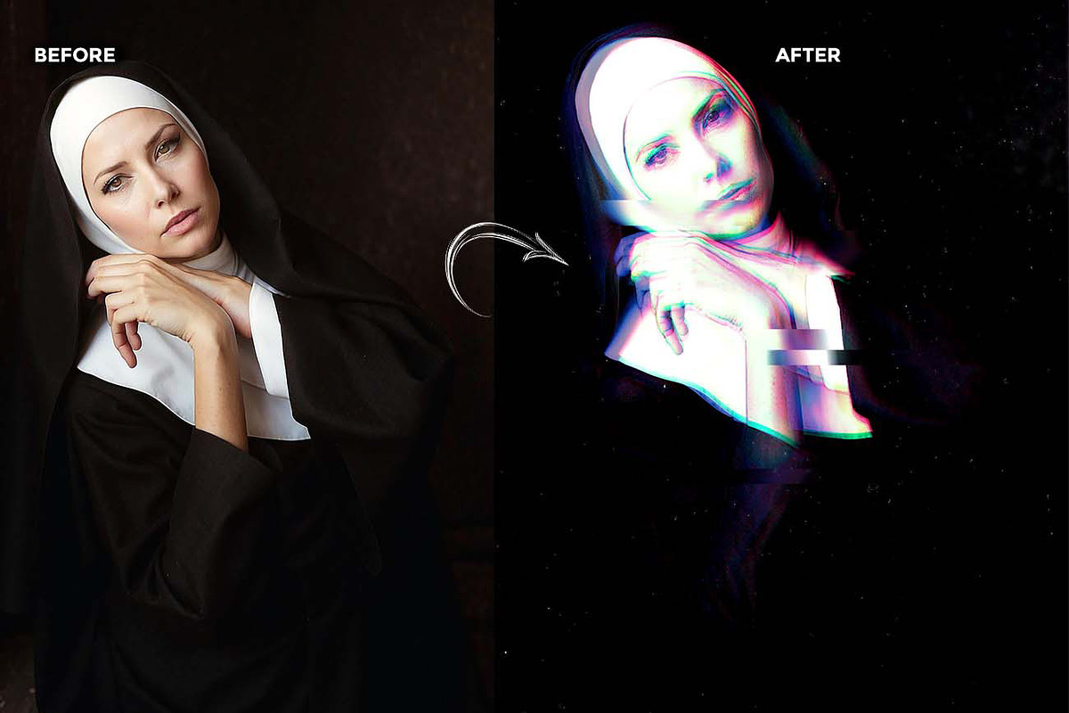 RGB Portrait Fracture FX Ps Action, an Action Add-On by Studio Retouch (Photo 2 of 10)