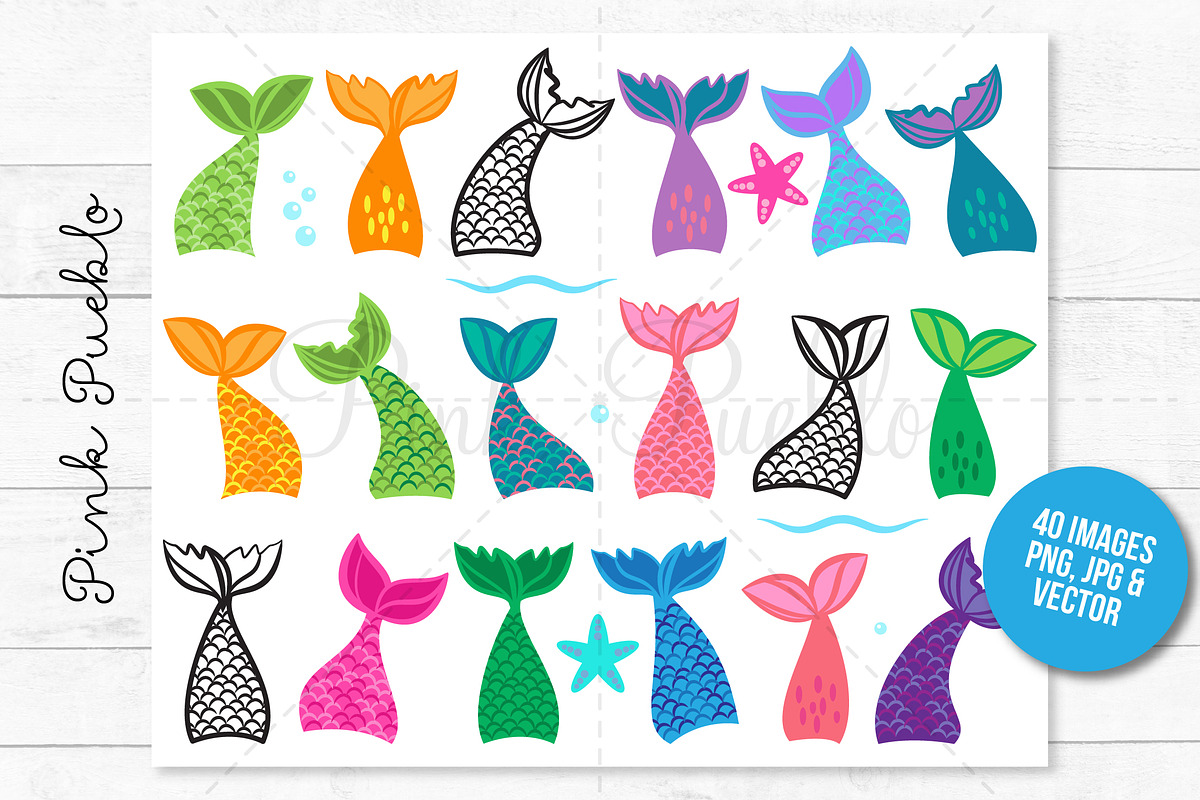 Mermaid Tail Clipart and Vectors, a Decorative Illustration by PinkPueblo (Photo 3 of 3)