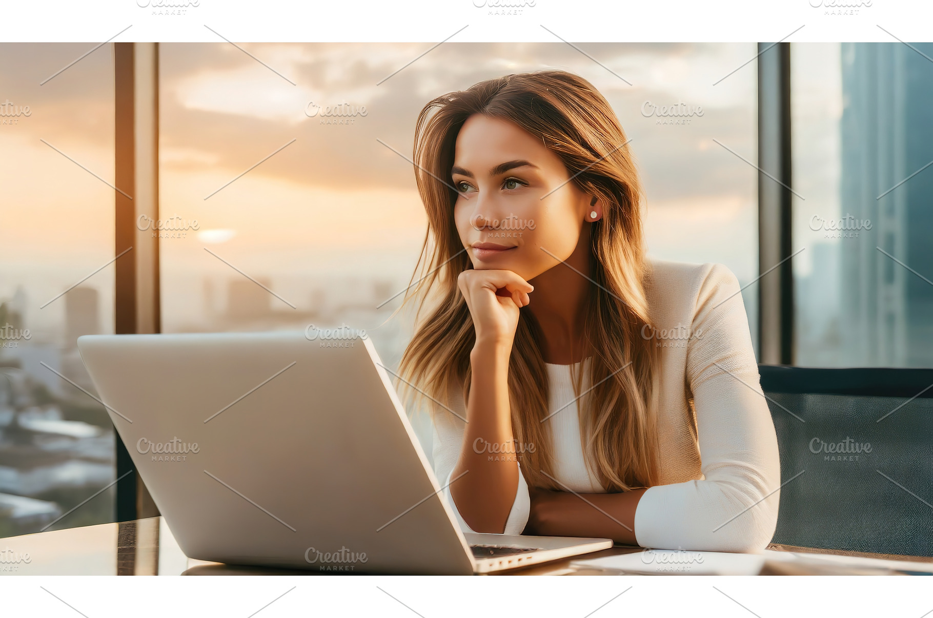 Woman working at laptop in modern, a Business Photo by Igor Tichonow