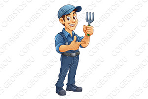Gardener Garden Fork Cartoon, a Person Illustration by Christos Georghiou
