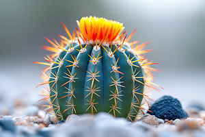 Close-up of a vibrant cactus with bright orange and yellow flower blooms atop a, a Background Photo by ImageMir