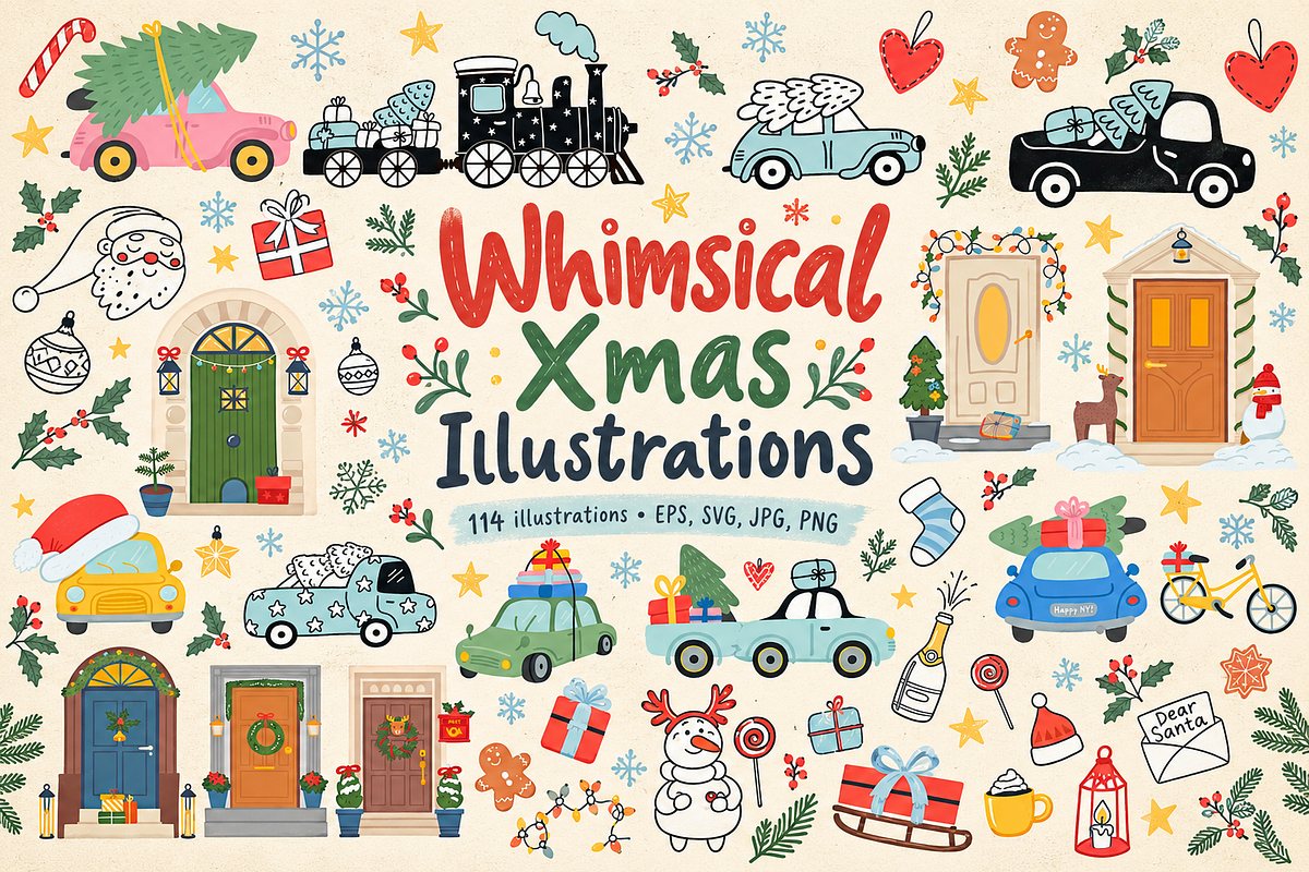 Whimsical Xmas Illustrations, a Seasonal Illustration by Anna Studio (Photo 1 of 12)