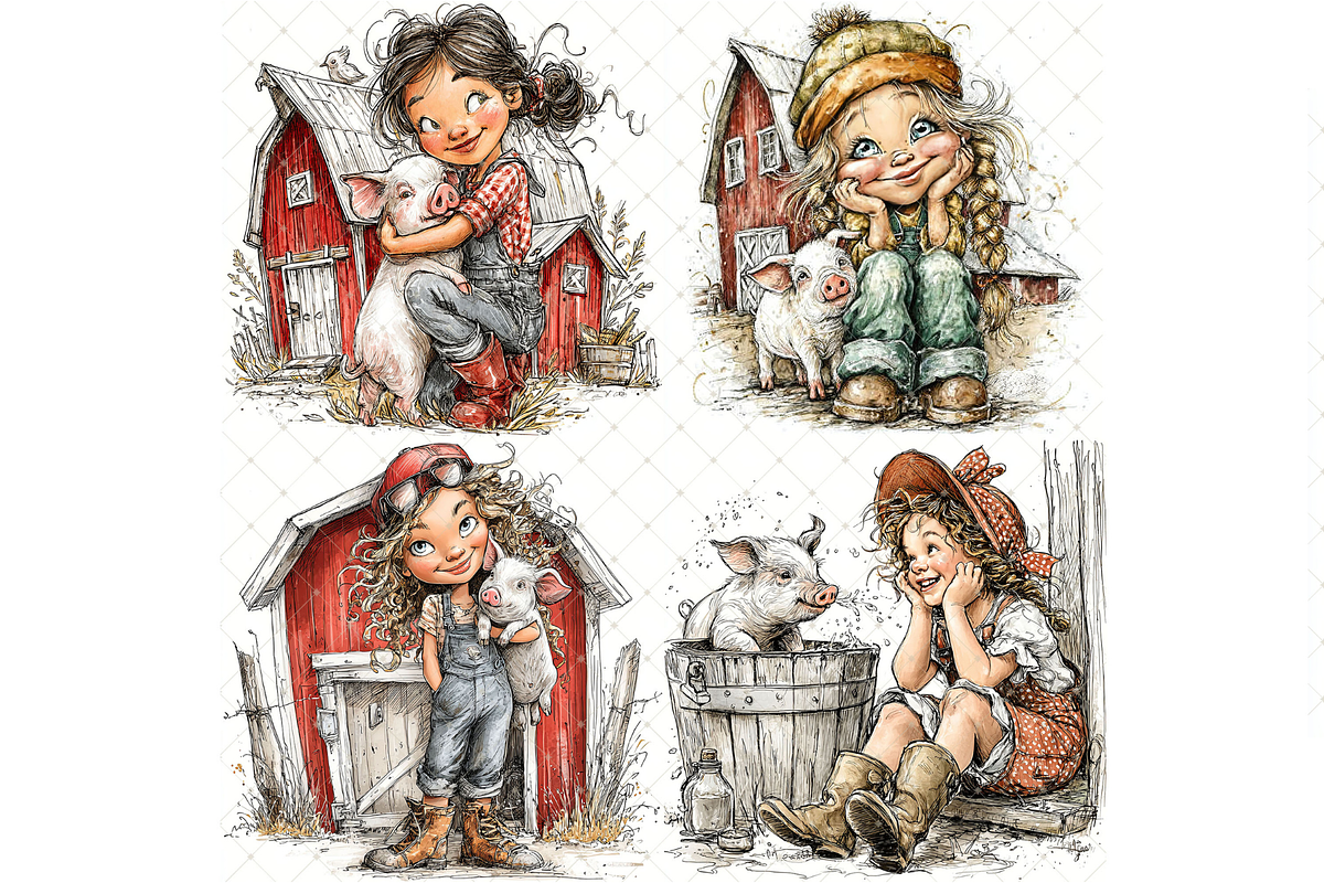 Girl And Piglet Clipart JPG, a Person Illustration by Memories By Lea (Photo 2 of 19)