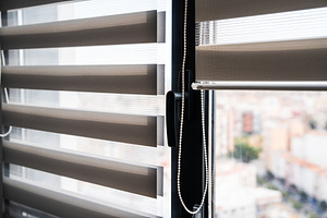 Close-up of zebra roller blinds