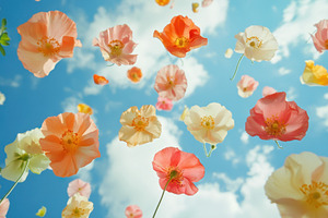 Colorful floating flowers under a br, a Photo by Tanuart