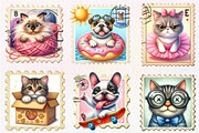 Funny Dog and Cat Postage Stamps, an Illustration by CreationArt (Thumbnail 4 of 5)