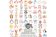 Cute Animals Watercolor Clipart Set, an Animal Illustration by CharmClipart (Thumbnail 1 of 20)