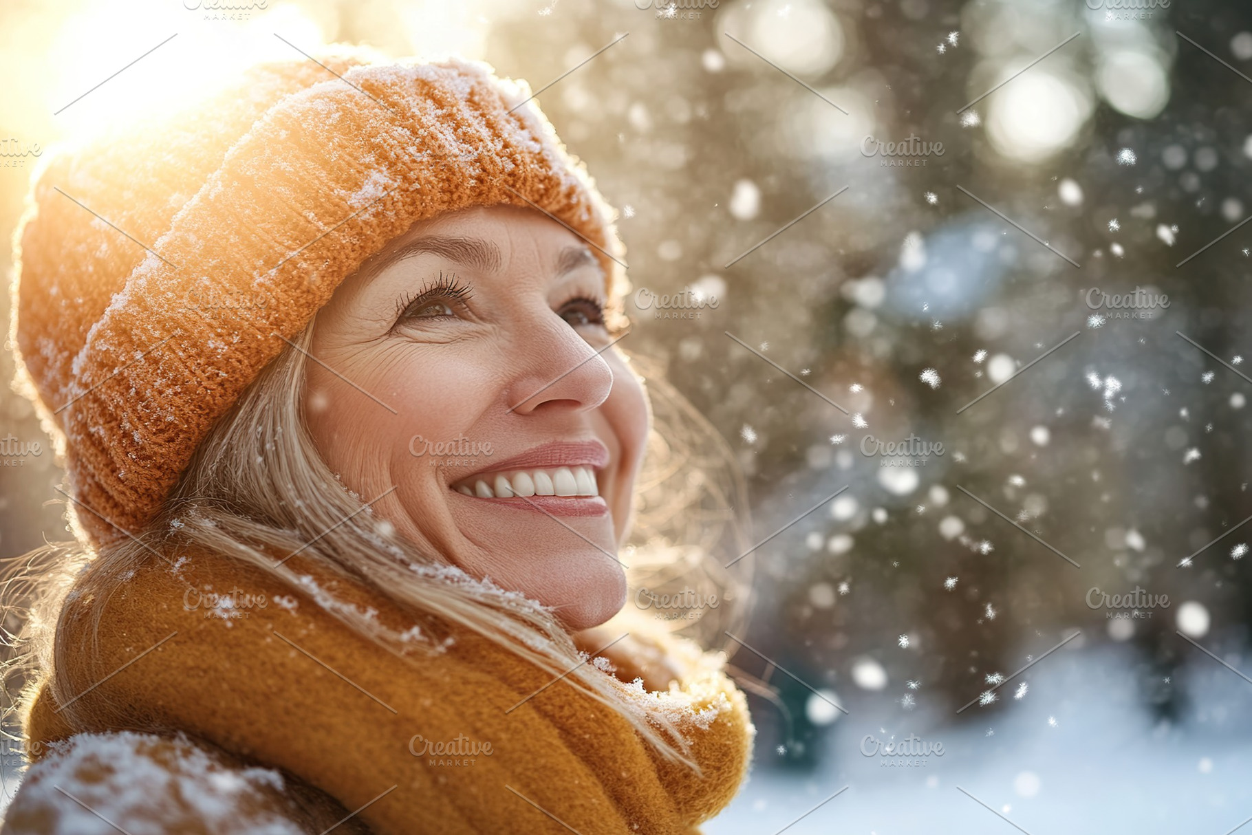 Beautiful mature woman dressed in winter clothes in winter park, a Person Photo by AlyaAnd