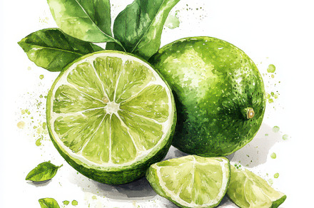Green lime with cut in half and slic, a Food & Drink Photo by Pixeness