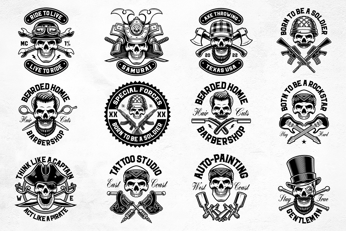 Vintage Skulls Graphic Kit, an Illustration by Harry Kasyanov (Photo 3 of 10)