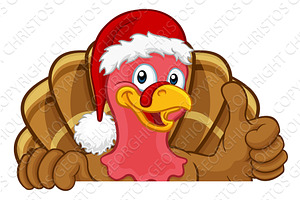 Turkey In Santa Hat Christmas, an Illustration by Christos Georghiou