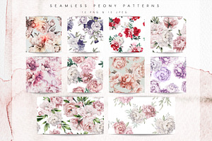 Peonies In Bloom, Seamless Patterns