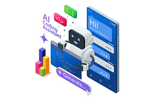 Isometric concept of AI coding, a Technology Illustration by Golden Sikorka