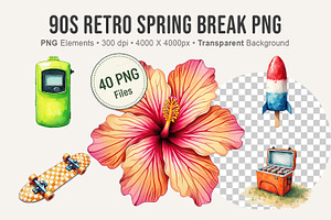 90s Retro Spring Break PNG Bundle, an Illustration by Artnoy