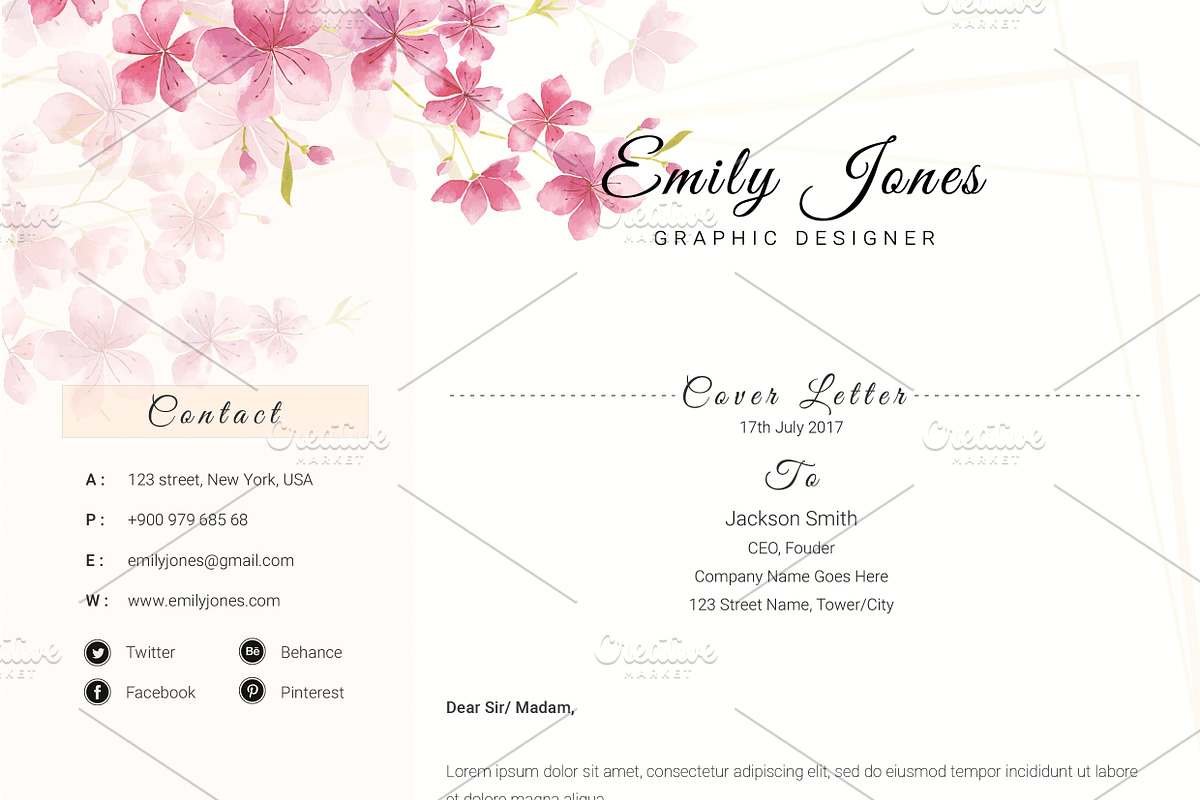 Water Color CV-Resume Template *C, a Resume Template by Showy68 Template (Photo 5 of 5)