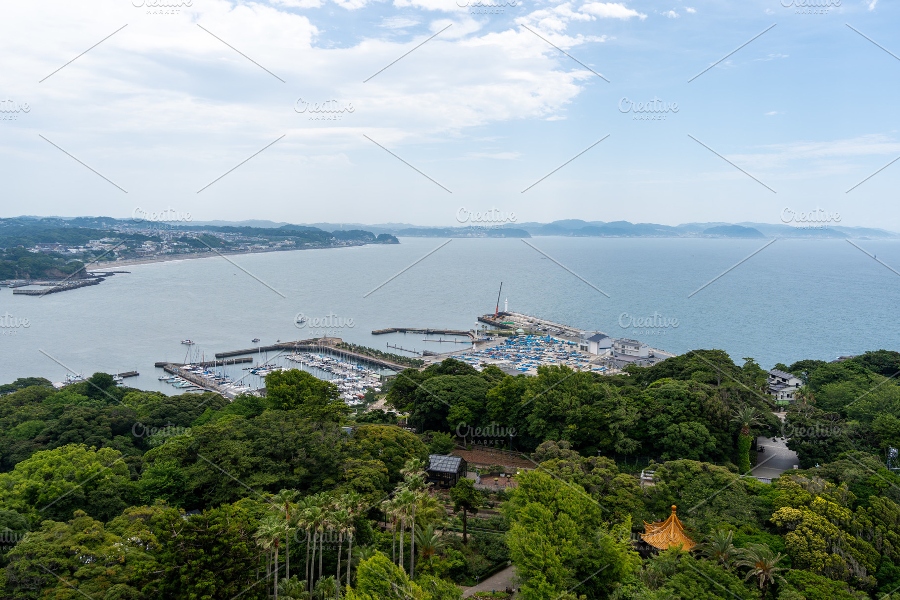 View of Enoshima Island port and Sagami Bay in Japan, an Architecture Photo by GoodGoods