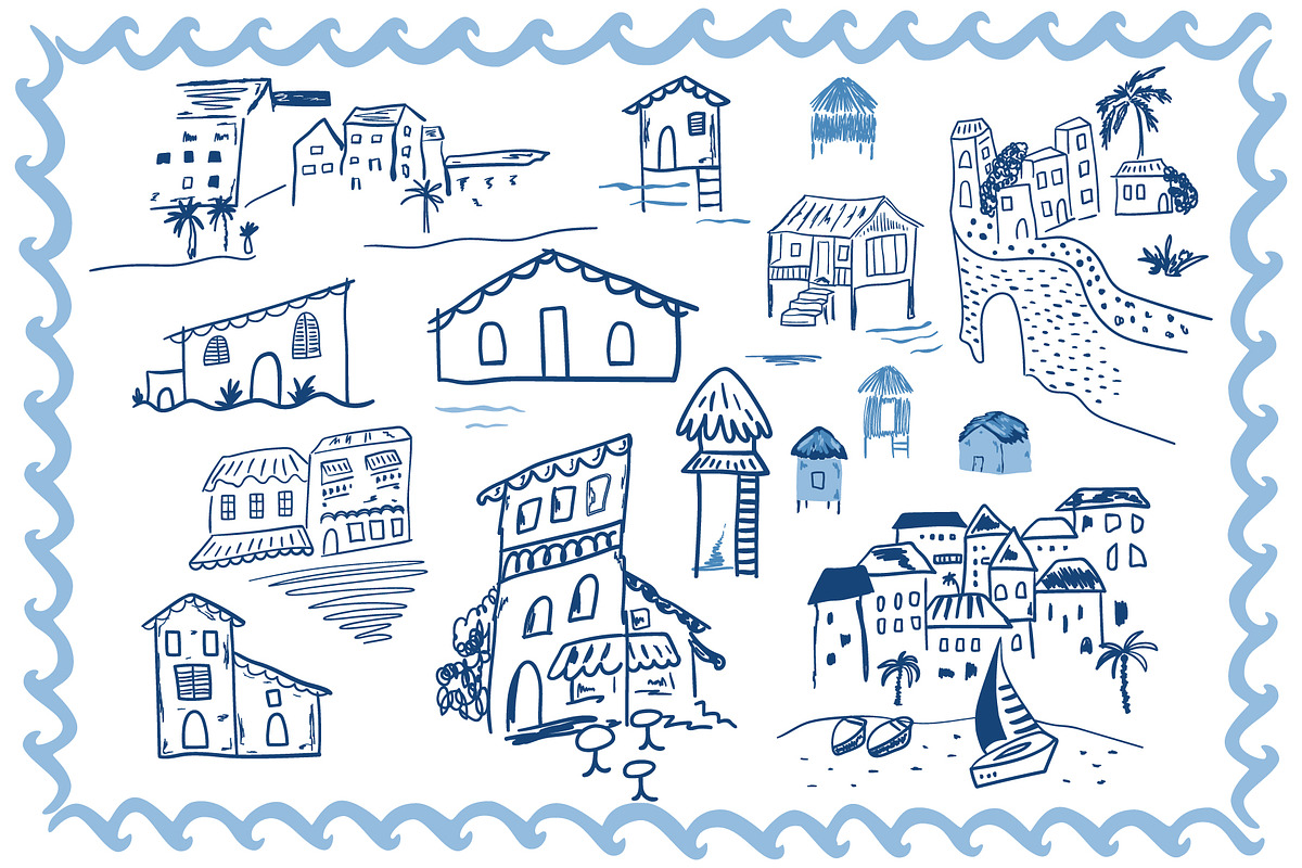 Blue coastal line art, sea clipart, an Object Graphic by Tani Kuzminka (Photo 2 of 13)