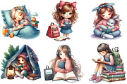 Cute Little Girl Reading Clipart, an Illustration by Pixels.Craft (Thumbnail 3 of 10)