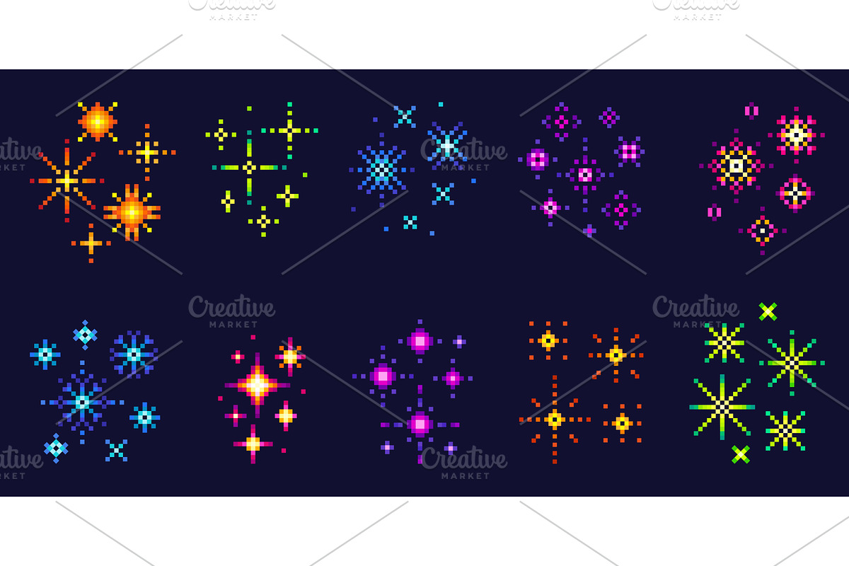 Pixel style fireworks. Art colorful, an Illustration by Valerie Bodnar