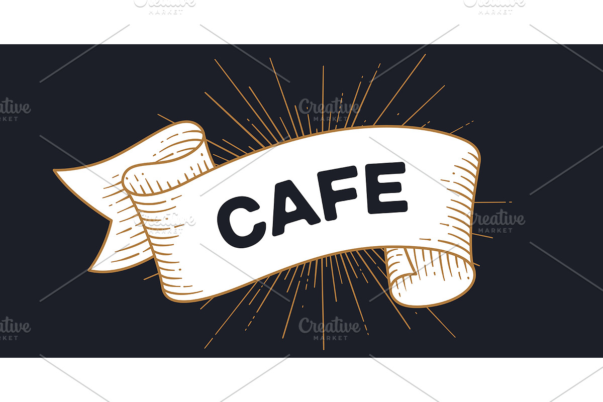 Cafe. Banner ribbon. Vintage, a Decorative Illustration by Foxys Graphic (Photo 1 of 3)